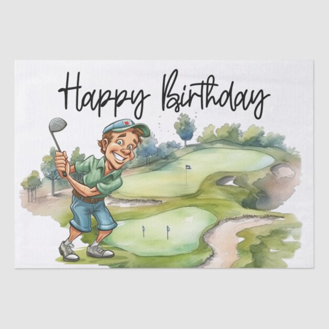 Golf Birthday with golfer  watercolor Tissue Paper (Front)