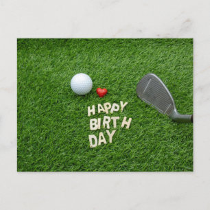 Golf birthday with love and golf ball & Sand wedge Postcard