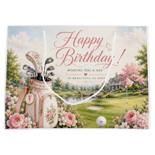 Golf Birthday Woman Golfer on Golf Course Large Gift Bag