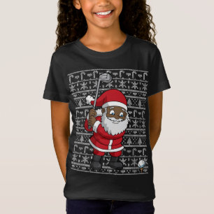 Golf Black African American Santa Claus Golfing Go T-Shirt
