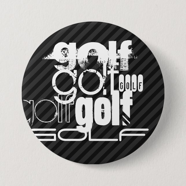Golf; Black & Dark Gray Stripes Pinback Button (Front)