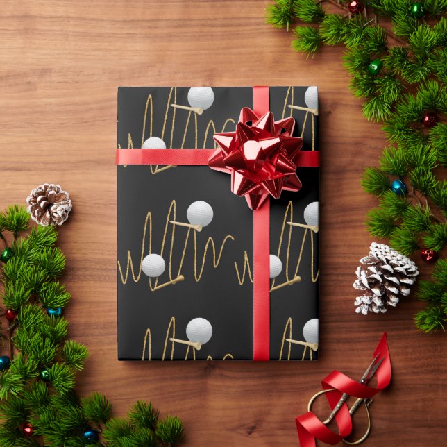 Golf black golf white themed for golfer  wrapping paper (Holiday Gift)