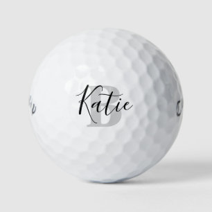 Golf black gray monogram name initial golf balls