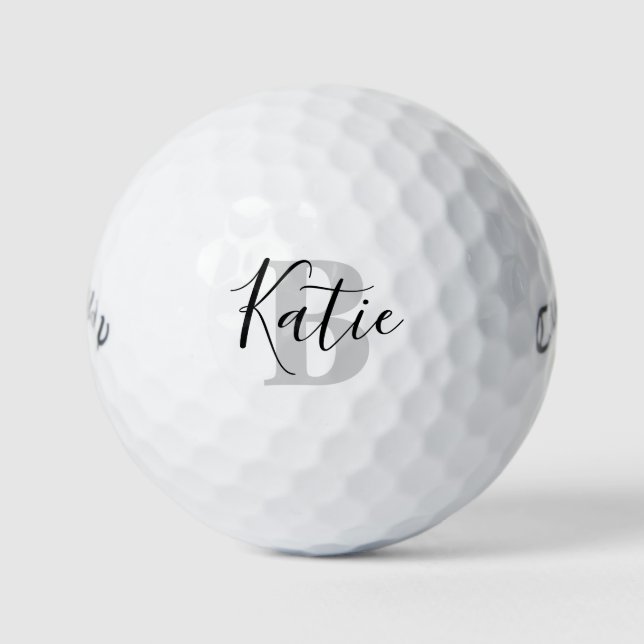 Golf black gray monogram name initial golf balls (Front)
