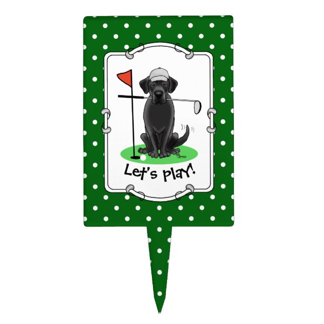 Golf Black Labrador Retriever Dog - Cute Cake Topper (Front)