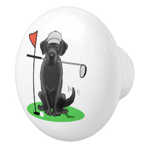 Golf Black Labrador Retriever Dog - Cute Ceramic Knob