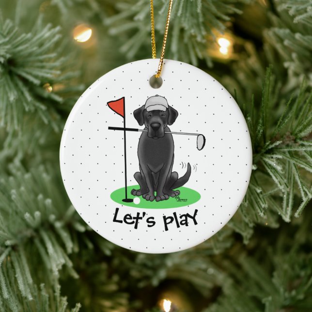 Golf Black Labrador Retriever Dog - Cute Ceramic Ornament (Tree)