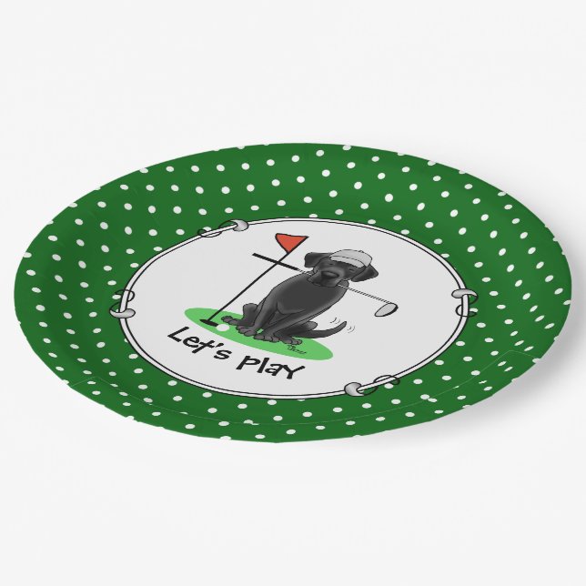 Golf Black Labrador Retriever Dog - Cute Paper Plates (Angled)