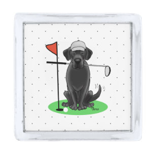 Golf Black Labrador Retriever Dog - Cute Silver Finish Lapel Pin