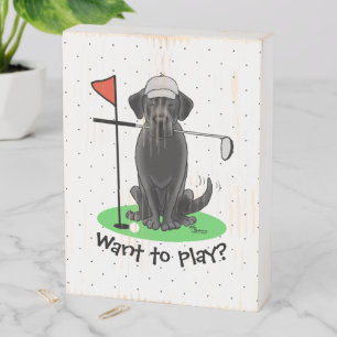 Golf Black Labrador Retriever Dog - Cute Wooden Box Sign