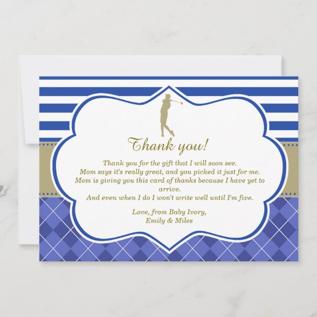 Golf Blue Gold Thank You Card Baby Shower (Front)