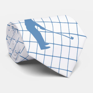 Golf Blue Silhouette Golfer and Golf Club 2 Neck Tie