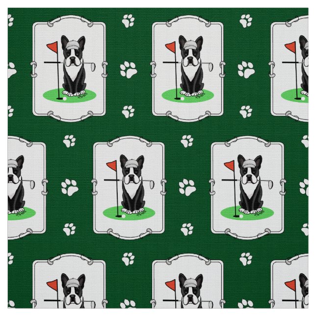 Golf Boston Terrier (black) Cute Dog Fabric (Swatch)
