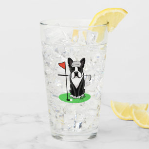 Golf Boston Terrier (black) Cute Dog Glass