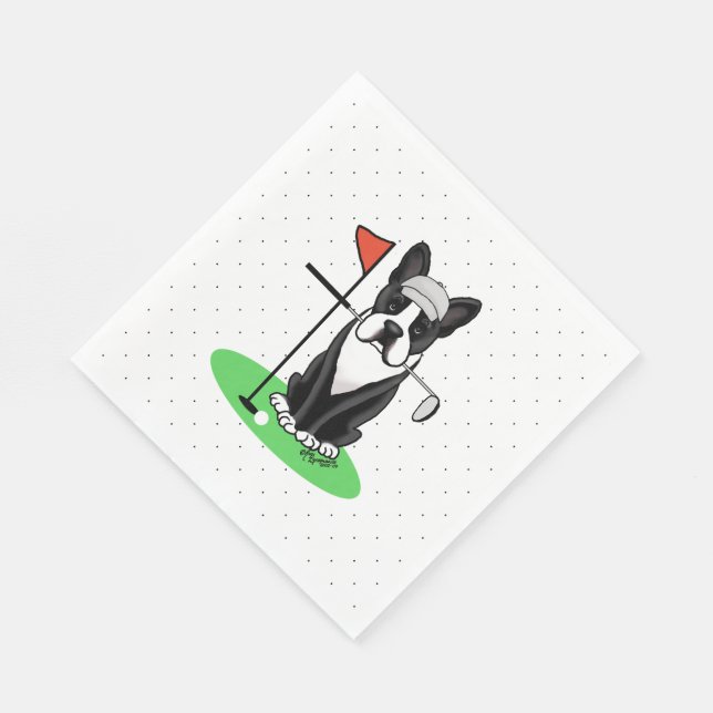 Golf Boston Terrier (black) Cute Dog Napkins (Corner)
