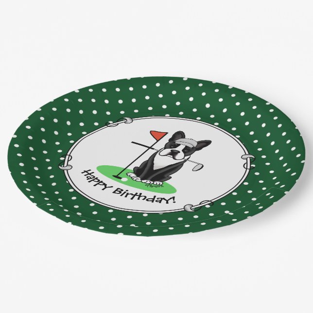 Golf Boston Terrier (black) Cute Dog Paper Plates (Angled)