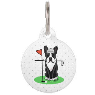 Golf Boston Terrier (black) Cute Dog Pet ID Tag