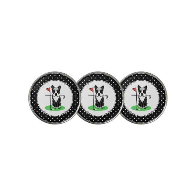 Golf Boston Terrier Dog (black) Cute Ball Marker (3 Up)