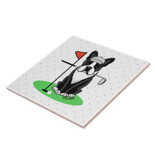 Golf Boston Terrier Dog (black) Cute Ceramic Tile