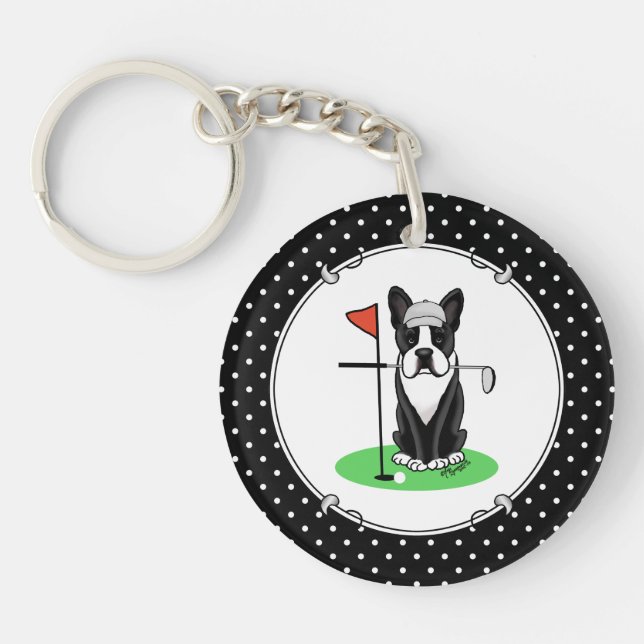Golf Boston Terrier Dog (black) Cute Keychain (Front)