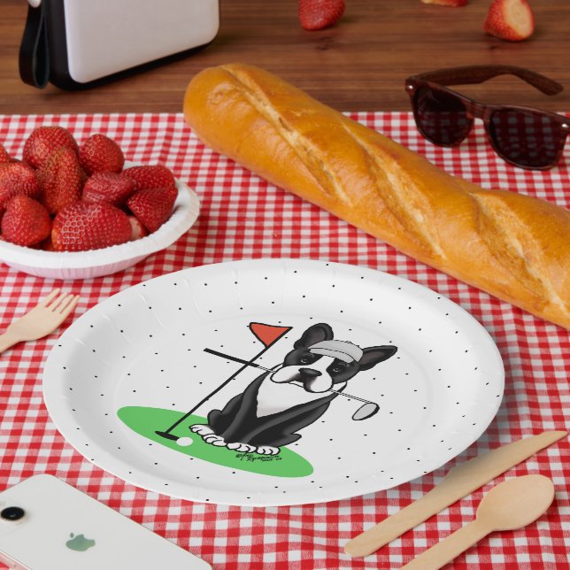 Golf Boston Terrier Dog (black) Cute Paper Plates (Picnic)