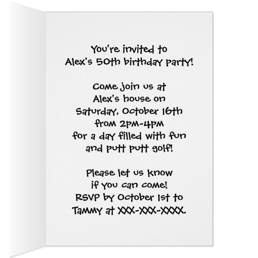 Golf bowling fishing customizable invitations (Inside (Right))
