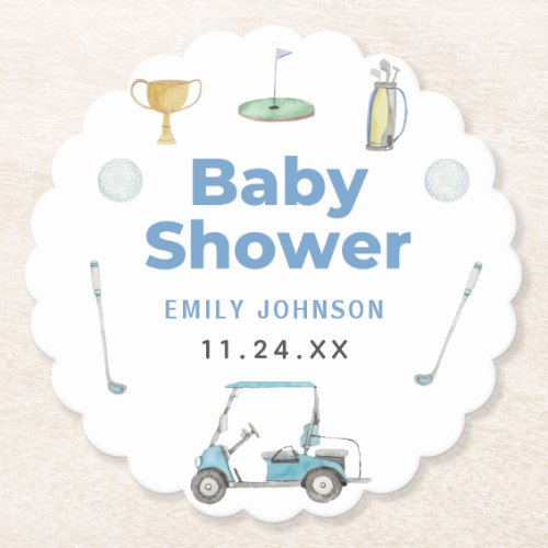Golf Boy Baby Shower  Paper Coaster