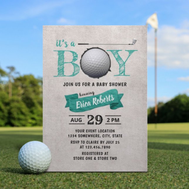 Golf Boy Baby Shower Sport Theme Teal Invitation