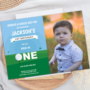 Golf Boy Birthday Invitations with photo