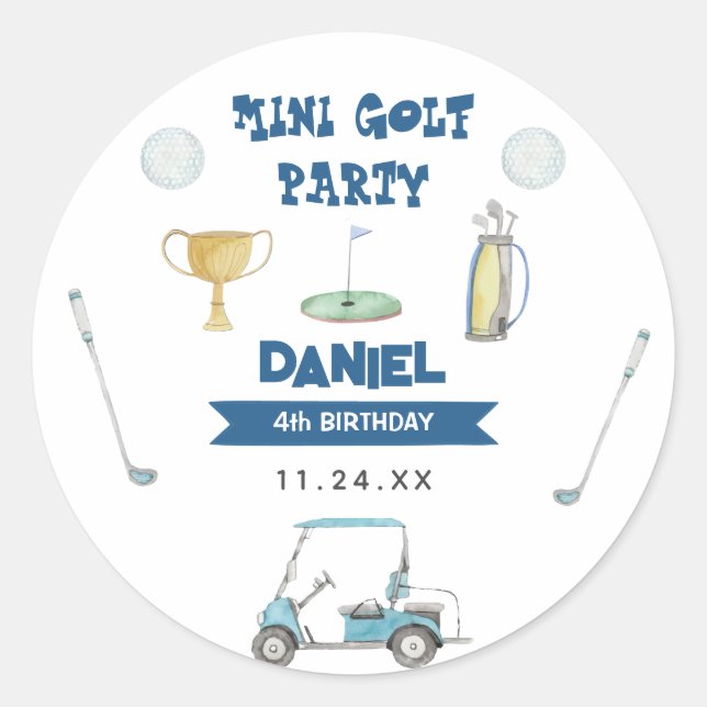 Golf Boy Birthday Party Classic Round Sticker (Front)