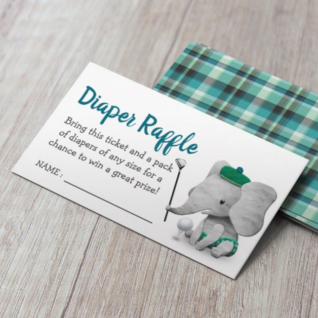 Golf Boy Elephant Baby Shower Diaper Raffle Enclosure Card (Creator Uploaded)