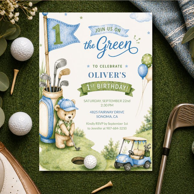 Golf Boy First Birthday Par-Tee Hole In One  Invitation (Creator Uploaded)