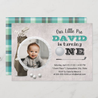 Golf Boy Future Golfer Cute Photo 1st Birthday Invitation