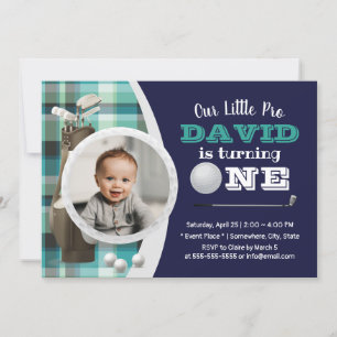 Golf Boy Future Golfer Navy Photo 1st Birthday Invitation
