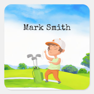 Golf boy golfer in the golf course square sticker