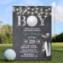 Golf Boy Rustic Chalkboard Baby Shower Invitation