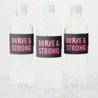 Golf Brave Strong Breast Cancer Awareness Pink Water Bottle Label