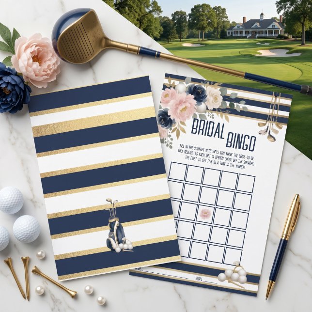 Golf Bridal Bingo Bachelorette Game Navy Gold (Creator Uploaded)