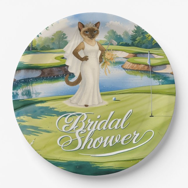 GOLF BRIDAL SHOWER for Cat Lover golfer   Paper Plates (Front)