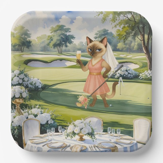 GOLF BRIDAL SHOWER for Cat Lover golfer  Paper Plates (Front)