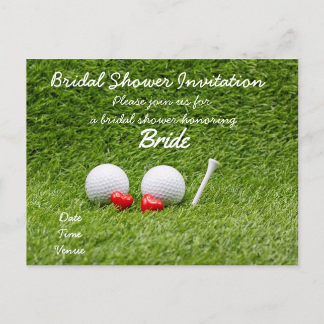 Golf bridal shower invitation with two golf balls postcard (Front)