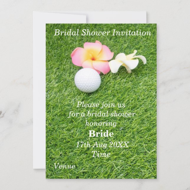 Golf Bridal Shower with ball and flower on green Invitation (Front)