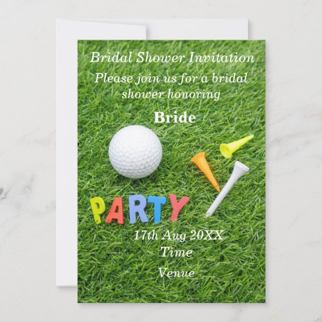 Golf Bridal Shower with ball and tee on green  Invitation (Front)