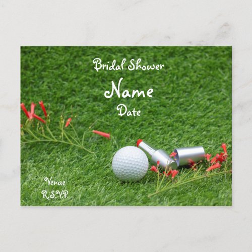 Golf bridal Shower with golf ball and cosmetic Invitation Postcard