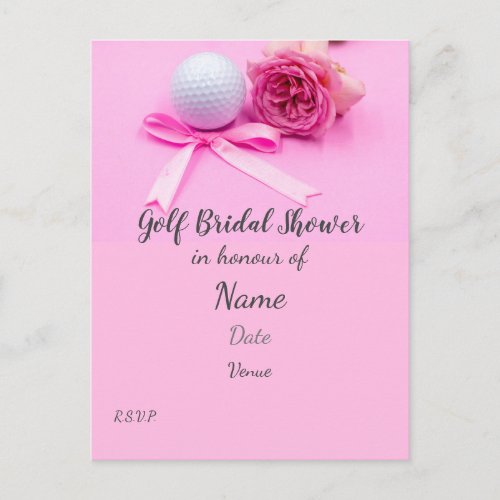 Golf Bridal Shower with golf ball and pink roses Postcard