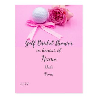 Golf Bridal Shower with golf ball and pink roses Postcard