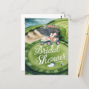 Golf Bridal Shower with golf cart for Bride Golfer Postcard
