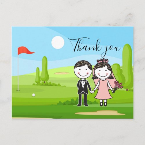 Golf Bride and Groom at golf course wedding Postcard