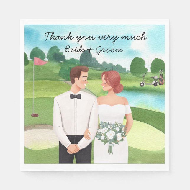 Golf Bride and Groom Golfer wedding in golf course Napkins (Front)