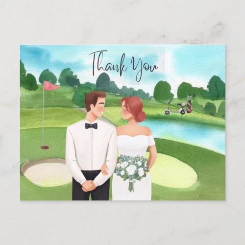 Golf Bride and Groom Golfer wedding in golf course Postcard